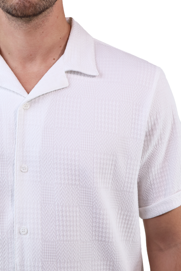 Camisa Blanca Texturizada Manga Corta Estilo Casual de Algodón para Caballero